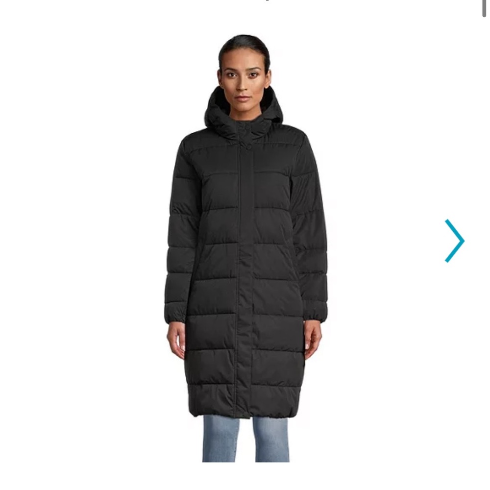 Long Quilted Hooded Puffer Coat — Black